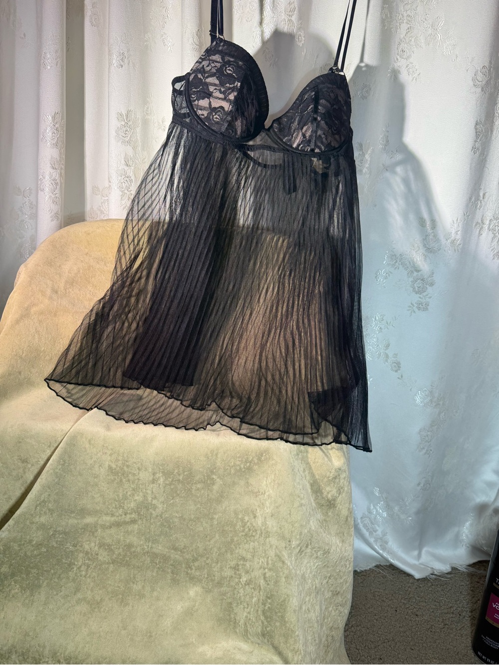 Sheer Black Lace Babydoll Nightdress - Women's Intimates